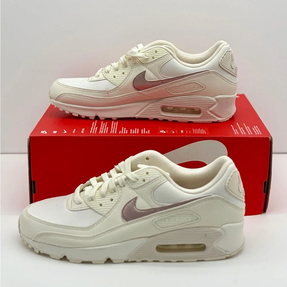 Nike Women's Sneaker in Cream with Pale Pink Swoosh